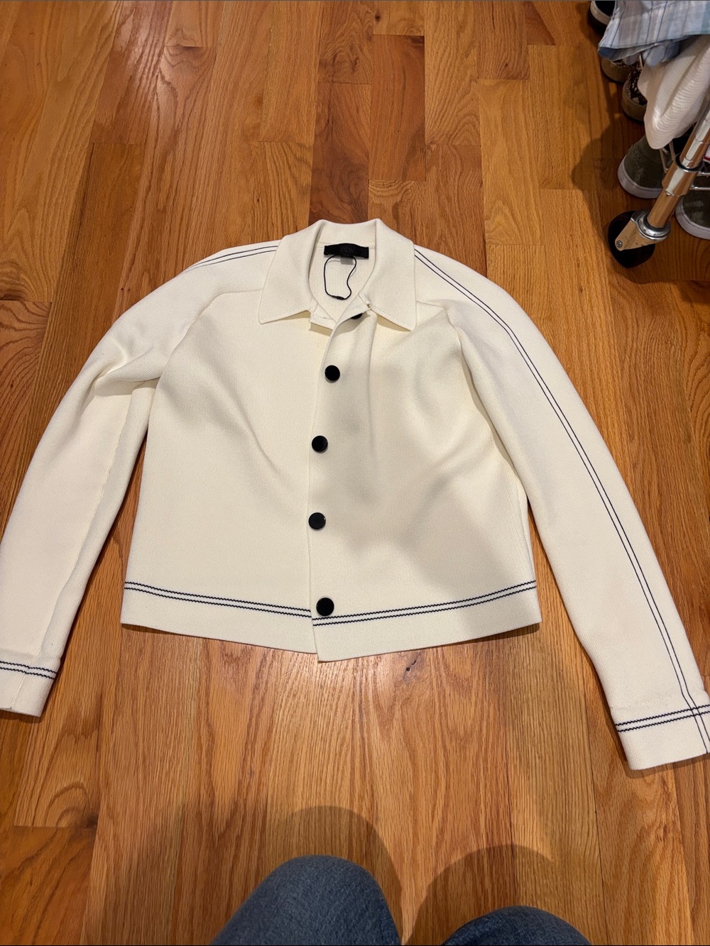 Cream Women's Button-Front Jacket with Contrast Piping